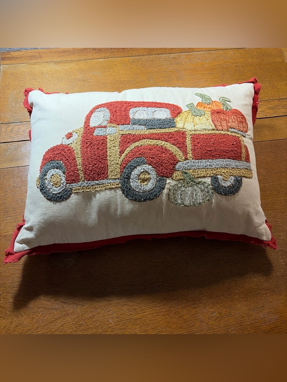 The Prairie by Rachel Ashwell Fall Truck Pumpkin Embroidered Throw Pillow